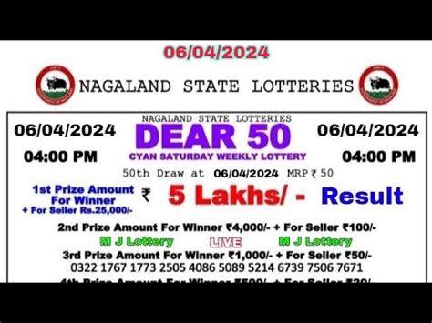 Nagaland Dear 50 Cyan Saturday Weekly lottery result 2024.